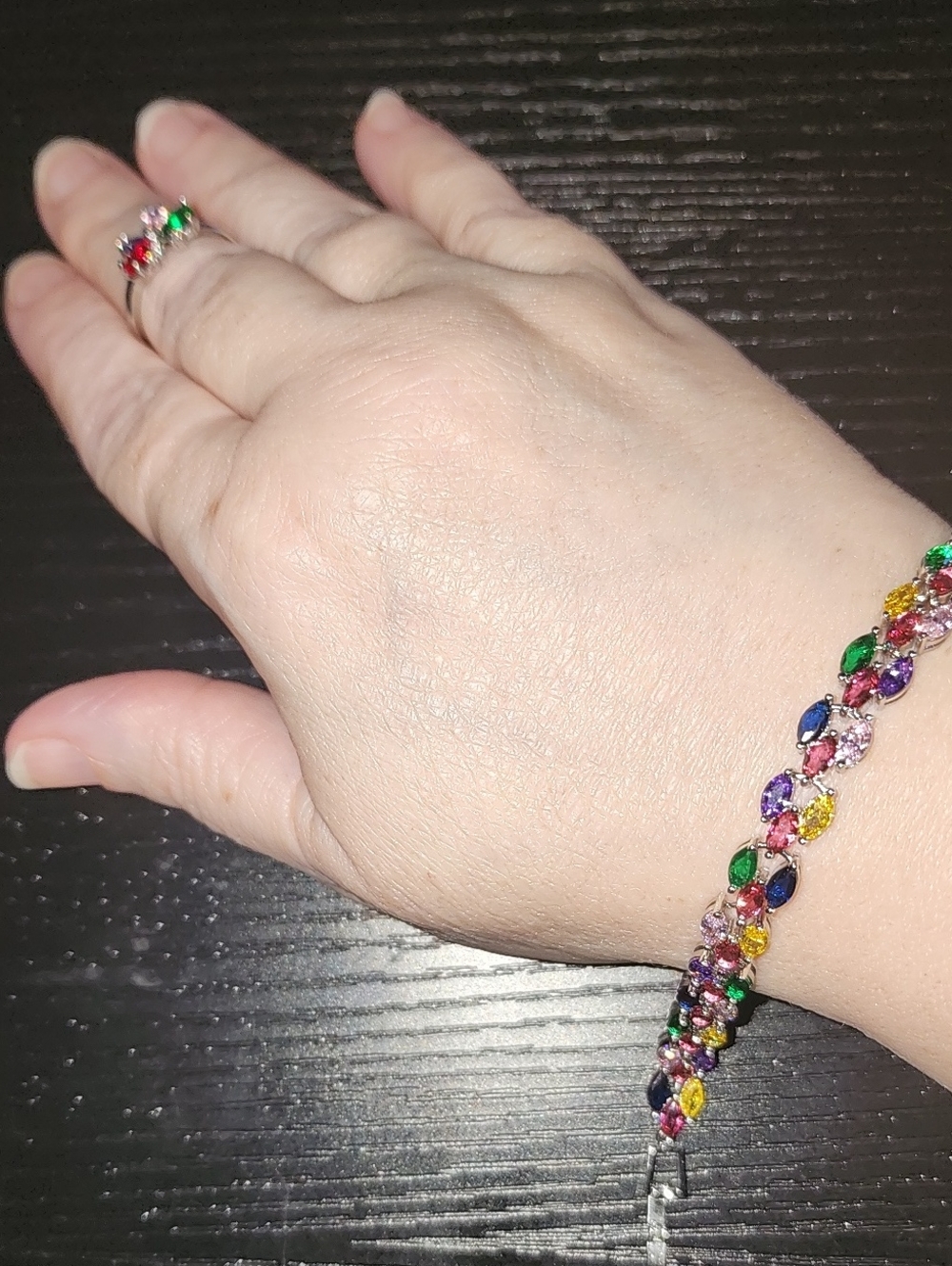 Multicolor Crystal Tennis Bracelet And Ring Set - Women Jewelry
